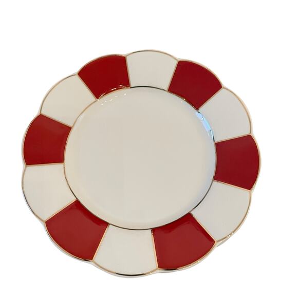 Grace Teaware Porcelain Salad Plate 8in Red & White Stripe Gold Trim Set 4 New - Picture 11 of 16